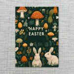 Whimsical Mushroom Forest Happy Easter Greeting Aesthetic Rabbit Art Instant Delivery Digital Card