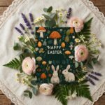 Whimsical Mushroom Forest Happy Easter Greeting Aesthetic Rabbit Art Instant Delivery Digital Card