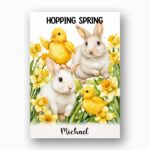 White Bunnies in Daffodil Meadow Hopping Spring Aesthetic Instant Digital Download Card