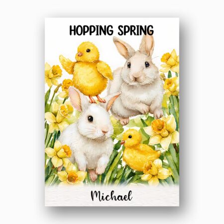 White Bunnies in Daffodil Meadow Hopping Spring Aesthetic Instant Digital Download Card