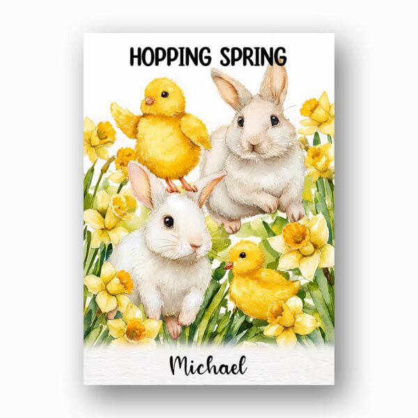 White Bunnies in Daffodil Meadow Hopping Spring Aesthetic Instant Digital Download Card