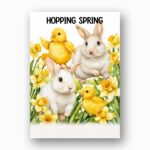 White Bunnies in Daffodil Meadow Hopping Spring Aesthetic Instant Digital Download Card