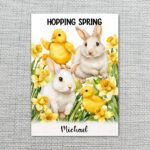 White Bunnies in Daffodil Meadow Hopping Spring Aesthetic Instant Digital Download Card