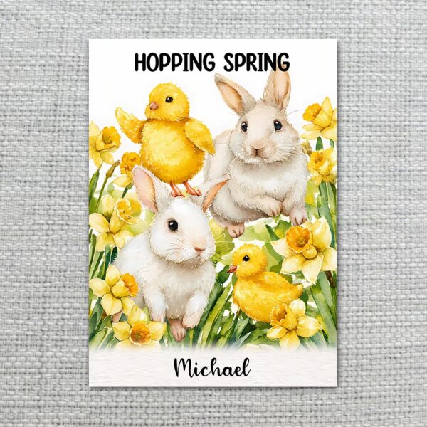 White Bunnies in Daffodil Meadow Hopping Spring Aesthetic Instant Digital Download Card