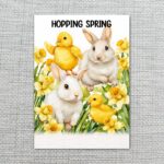 White Bunnies in Daffodil Meadow Hopping Spring Aesthetic Instant Digital Download Card