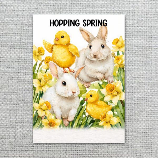 White Bunnies in Daffodil Meadow Hopping Spring Aesthetic Instant Digital Download Card