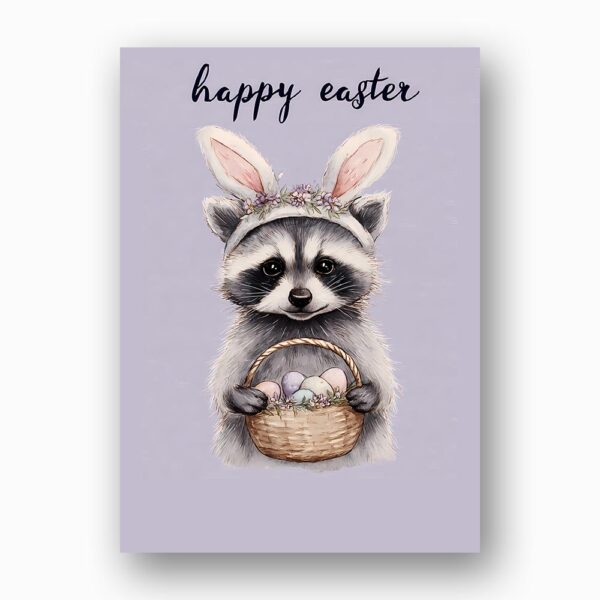 Woodland Raccoon with Easter Basket Unique Forest Animal Downloadable Sentiment Card