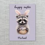 Woodland Raccoon with Easter Basket Unique Forest Animal Downloadable Sentiment Card