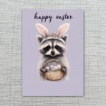Woodland Raccoon with Easter Basket Unique Forest Animal Downloadable Sentiment Card