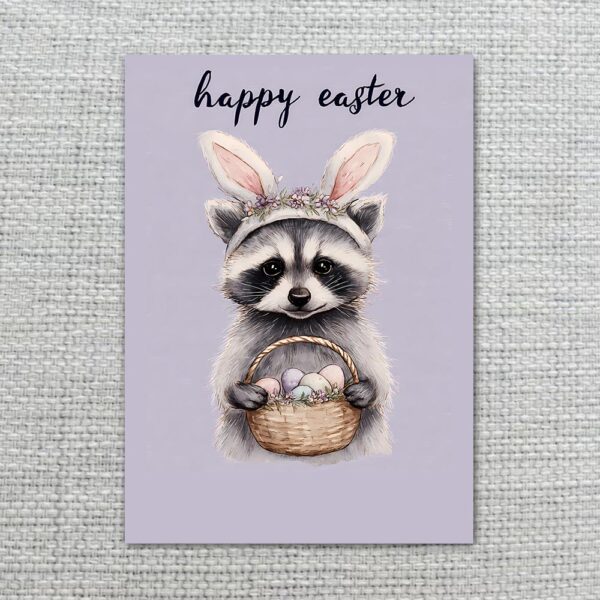 Woodland Raccoon with Easter Basket Unique Forest Animal Downloadable Sentiment Card