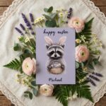 Woodland Raccoon with Easter Basket Unique Forest Animal Downloadable Sentiment Card