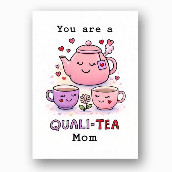 You Are A Quali Tea Mom Pink Teapot Pun Illustration Botanical Watercolor Digital Download