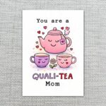 You Are A Quali Tea Mom Pink Teapot Pun Illustration Botanical Watercolor Digital Download