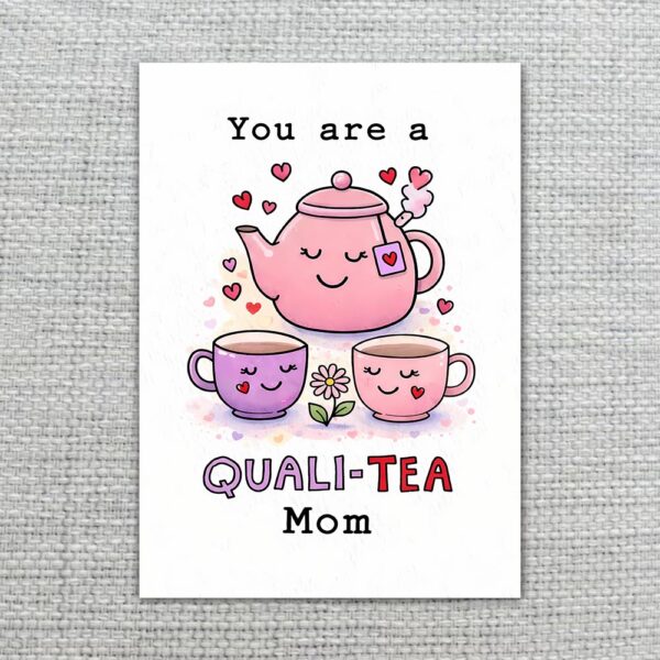 You Are A Quali Tea Mom Pink Teapot Pun Illustration Botanical Watercolor Digital Download