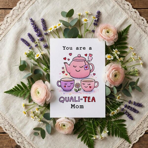 You Are A Quali Tea Mom Pink Teapot Pun Illustration Botanical Watercolor Digital Download