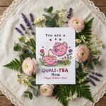 You Are A Quali Tea Mom Pink Teapot Tea Cup Pun Downloadable Sentiment Card