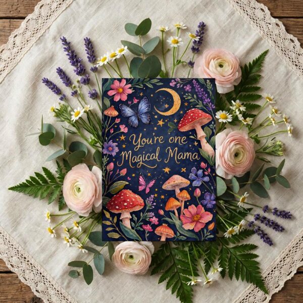 You Are One Magical Mama Butterfly Mushroom Moon Celestial Downloadable Sentiment Card