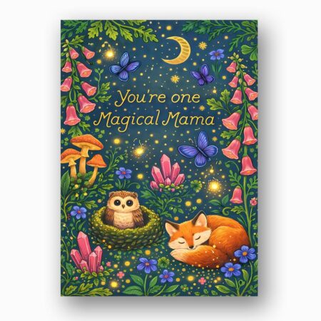 You Are One Magical Mama Fox Owl Forest Mushroom Downloadable Artistic Card