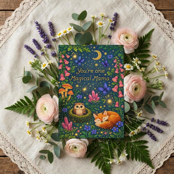 You Are One Magical Mama Fox Owl Forest Mushroom Downloadable Artistic Card