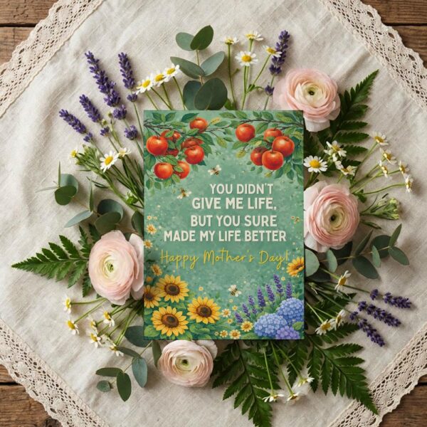 You Didnt Give Me Life But Made Life Better Mothers Day Orange Fruit Sunflower Customizable Watercolor Greeting
