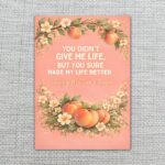 You Didnt Give Me Life But Made Life Better Mothers Day Peach Fruit Floral Home Print Floral Card