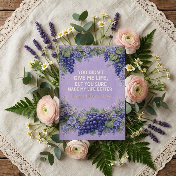 You Didnt Give Me Life But Made Life Better Mothers Day Purple Grape Floral Editable High Quality Stationery