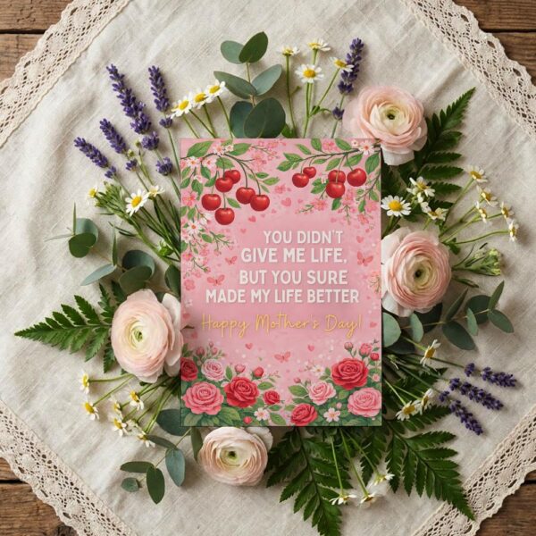 You Didnt Give Me Life But Made Life Better Mothers Day Red Cherry Berries Instant Edit Digital Stationery