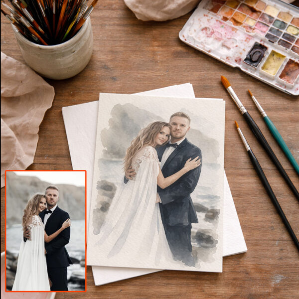 Custom Watercolor Portrait From Photo, Hand-Drawn Couple Anniversary Wedding Gift