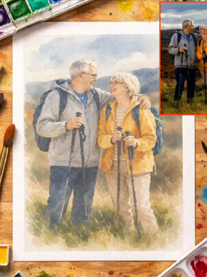 Custom Watercolor Portrait From Photo, Hand-Drawn Couple Anniversary Wedding Gift