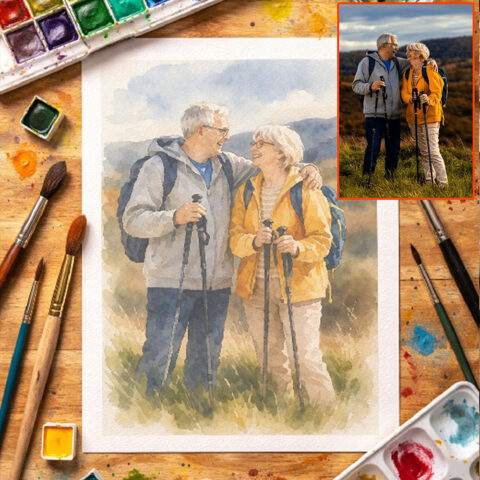 Custom Watercolor Portrait From Photo, Hand-Drawn Couple Anniversary Wedding Gift