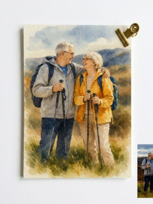 Custom Watercolor Portrait From Photo, Hand-Drawn Couple Anniversary Wedding Gift (Digital Download)