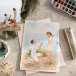 Custom Watercolor Couple Portrait, Hand Drawn Anniversary Wedding Gift