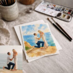 Custom Watercolor Couple Portrait, Hand Drawn Anniversary Wedding Gift