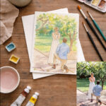 Custom Watercolor Couple Portrait, Hand Drawn Anniversary Wedding Gift
