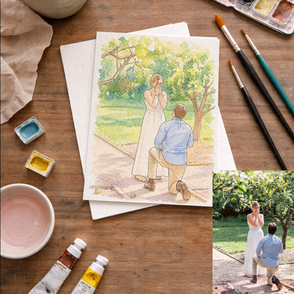 Custom Watercolor Couple Portrait, Hand Drawn Anniversary Wedding Gift