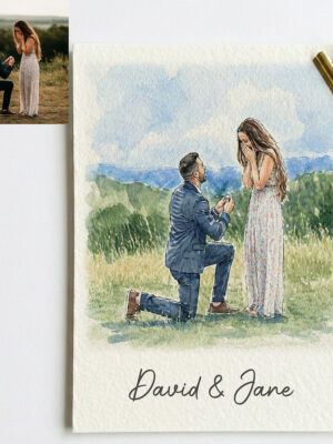 Custom Watercolor Couple Portrait, Hand Drawn Anniversary Wedding Gift