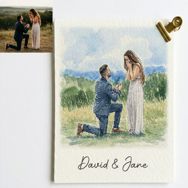 Custom Watercolor Couple Portrait, Hand Drawn Anniversary Wedding Gift
