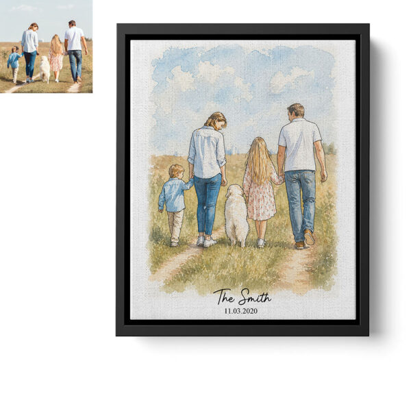 Custom Watercolor Family Portrait Personalized Family Name Gift