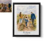 Custom Watercolor Family Portrait Personalized Family Name Gift