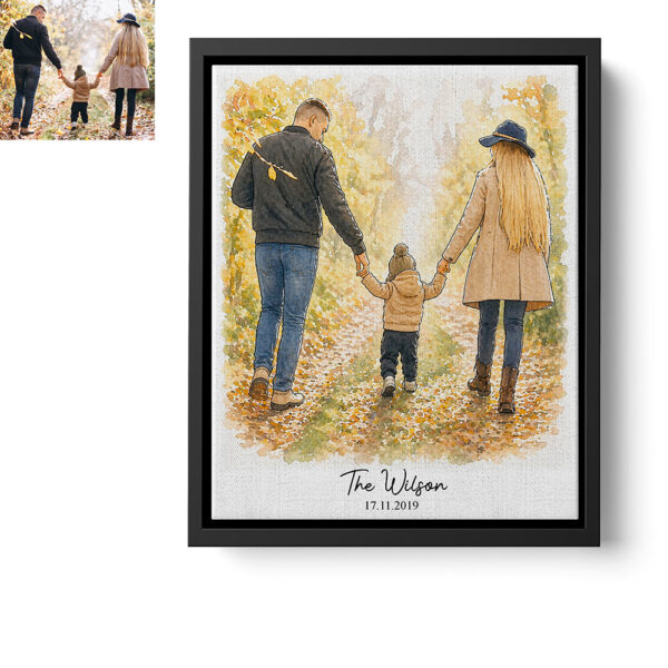Custom Watercolor Family Portrait Personalized Family Name Gift