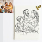 Custom Hand Drawn Line Portrait Minimalist Family Art, Father Daughter Gift