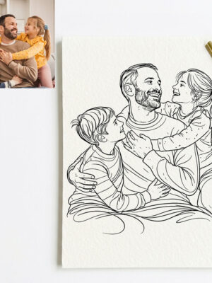 Custom Hand Drawn Line Portrait Minimalist Family Art, Father Daughter Gift