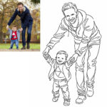 Custom Hand Drawn Line Portrait Minimalist Family Art, Father Daughter Gift