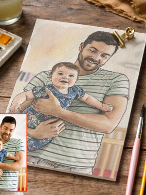 Custom Watercolor Family Portrait, Hand-Drawn from Photo, Personalized Keepsake