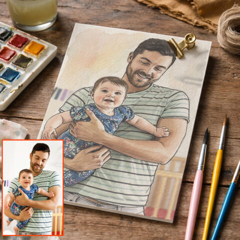 Custom Watercolor Family Portrait, Hand-Drawn from Photo, Personalized Keepsake