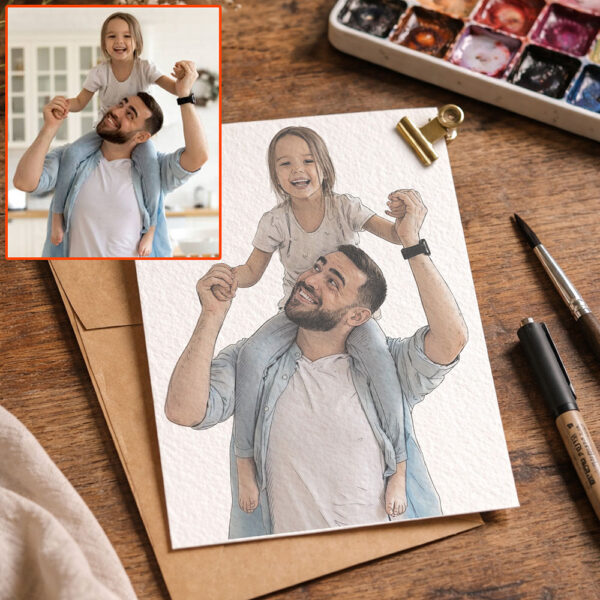 Custom Watercolor Family Portrait, Hand-Drawn from Photo, Personalized Keepsake