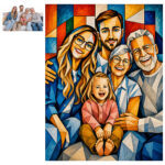 Custom Cubism Family Portrait, Personalized Stained Glass Art Print, Family Gift, Wedding Couple Painting