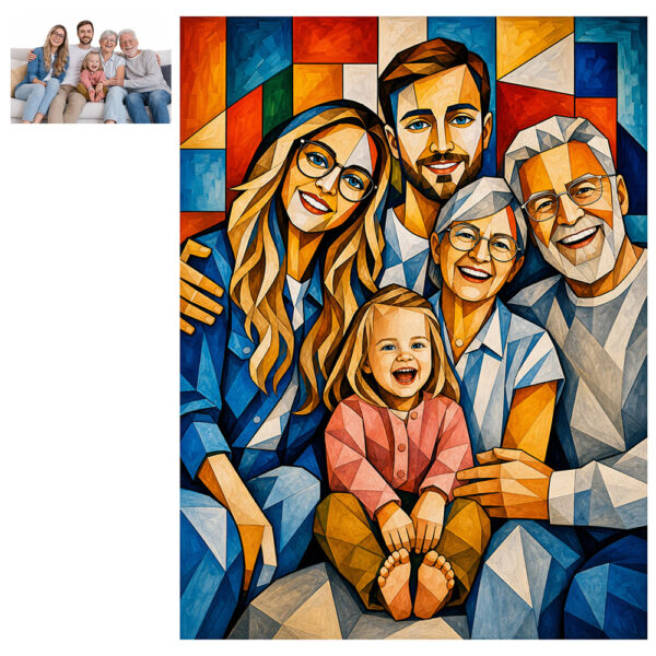 Custom Cubism Family Portrait, Personalized Stained Glass Art Print, Family Gift, Wedding Couple Painting