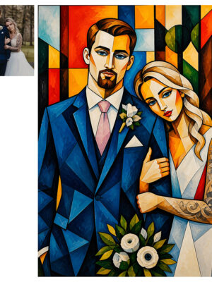 Custom Cubism Family Portrait, Personalized Stained Glass Art Print, Family Gift, Wedding Couple Painting