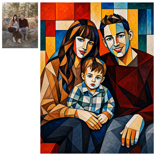 Custom Cubism Family Portrait, Personalized Stained Glass Art Print, Family Gift, Wedding Couple Painting
